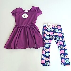 NWT Dot Dot Smile size 12/24 months purple cap dress and coordinating leggings